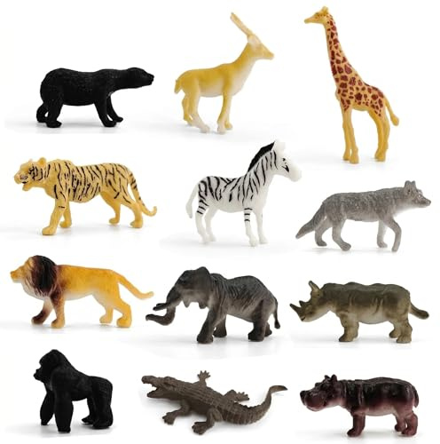 12Pcs Realistic Safari Animal Figures Zoo Jungle Animals Toy Set PVC Wild Animal Playset for Boys Girls Includes Lion Tiger Elephant Giraffe Zebra for Pretend Play and Diorama