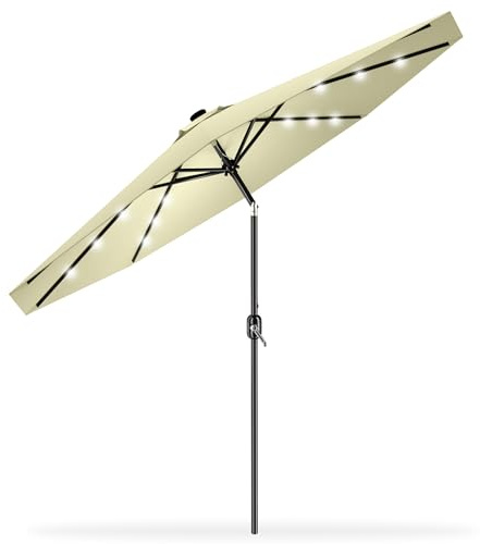 HENGMEI Ombrellone parasole in alluminio, 300 cm, 350 cm, per giardino, terrazza, mercato, spiaggia, con manovella, protezione UV 40+, per balcone, giardino, terrazza, beige., 3m mit LED