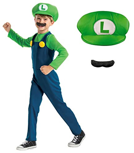 Disguise Officiell Luigi Kostym Super Mario Och Luigi Kostym För Barn, Karnevalskostymer, S, Grön