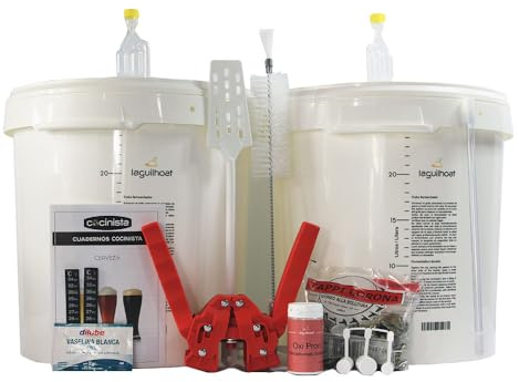 Cocinista Kit Cerveza Artesanal con 2 fermentadores 30 L graduados con Grifo y airlock, Accesorios de embotellado y Limpieza, Ideal para Todo Grano y extracto, lotes hasta 27 L