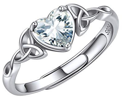 ChicSilver Ring Silber 925 Damen Verstellbar Verlobungsring Eheringe Keltischer Knot Silberring mit Zirkonia Ring mit Herz Geburtstein Ring Diamant Fingerring Antragsring Schmuck für Mutter