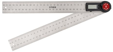 STIER Digitaler Winkelmesser SDW-300 LCD-Display ±0,3° rostfreier Stahl 300 mm, Verstellbar, Gradmesser, Multifunktionswinkel, Zentrierwinkel, Ergonomisch geformte Knöpfe