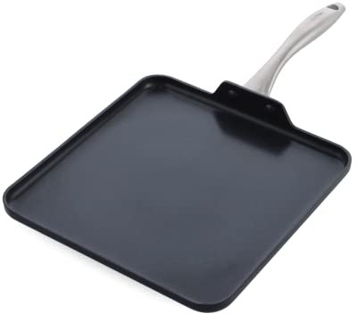 GreenPan Lima Midnight Poêle à griller carrée antiadhésive en céramique saine anodisée de 28 cm, sans PFAS, va au lave-vaisselle, convient à la cuisson par induction, va au four, noir