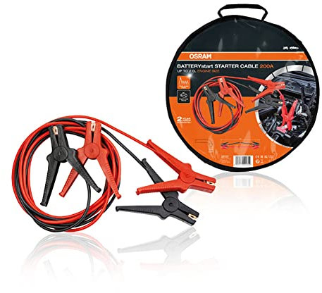 OSRAM STARTER CABLE 200A, Cavi di avviamento per motori a benzina, 6/12V, OSC101, collegamento ≤2,0L, alluminio rivestito in rame, 3m