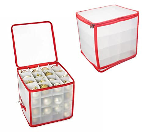 Settoo Aufbewahrungsbox für Christbaumkugeln Weihnachtsschmuck,PVC Sortierbox Weihnachtstasche Bewahren Sie bis zu 64 Standard-Weihnachtskugeln Und Weihnachtsdekoration Sicher auf