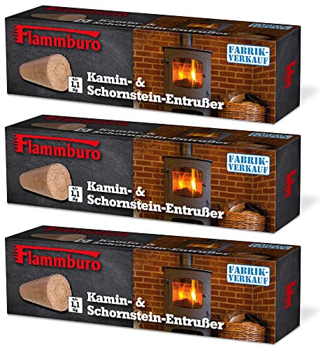 FLAMMBURO Lot de 3 blocs de désembuage pour enlever la suie dans le feu de cuisinière, la cheminée et la chambre de combustion - Disponible en lot de 3, 6 ou 12 décapants de suie