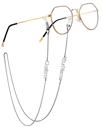 Custom4U Chaîne de Lunette pour Femme avec 2 Prénoms Personnalisés Chaîne Lunettes en Acier Inoxydable Lanière de Masque Personnalisable
