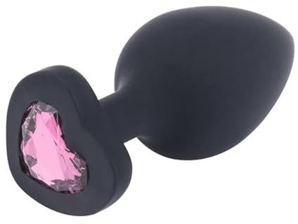 BONDAGERIE® Plug anale in silicone nero con cuore rosa, sacchetto in omaggio, Taglia M