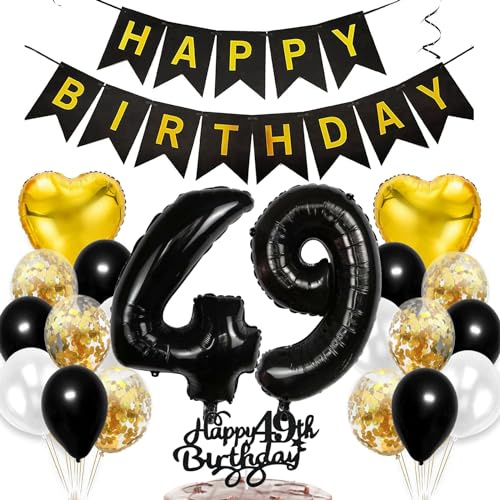 Feelairy Födelsedagsdekoration 49 år kvinnor, ballong 49. Födelsedagsdekoration män, svart guld tårtdekoration grattis 49-årsdagen dekoration 49 år kvinna, ballong 49. Födelsedagsman partydekoration