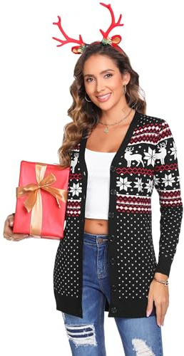 iClosam Cardigan Natalizio Donna a Maniche Lunghe Invernale Con Bottoni e Motivo Renne S-XXL