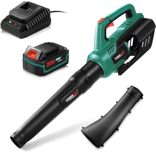 POSENPRO Akku-Laubbläser 20V, Laubbläser Akku 155Km/h 480m³/h, Max 23000RPM, Akku Gebläse Leaf Blower 2-Gang, Laubbläser mit 4000mAh Akku und Ladegerät, für Garten, Rasenpflege, Schneeräumung