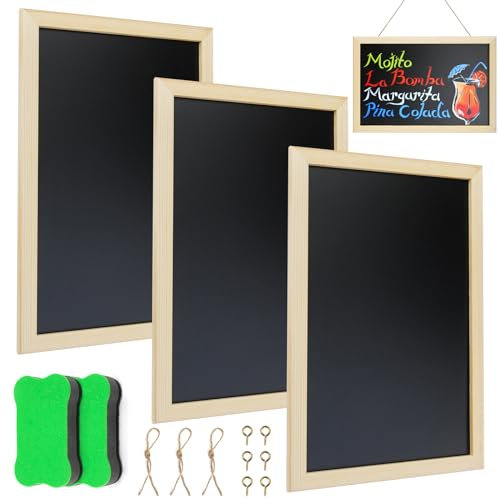 Lavagna per Gesso 3 pezzi Lavagne da Appendere, Lavagna per Gesso con Cornice in Legno Lavagna Nera da Gesso per Feste Scuola Appunti Messaggi Ufficio a Casa Ristoranti Matrimoni, con Accessori