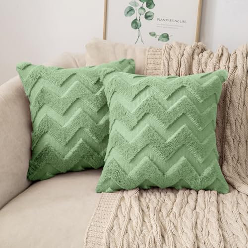 MIULEE 2er Set Wolle Kissenbezüge Sofakissen Dekokissen Welle Polyster Kissenbezüge Couchkissen Weich Kissenbezug Zierkissenbezug Versteckter Reißverschluss Wohnzimmer Schlafzimmer 45x45cm Grün