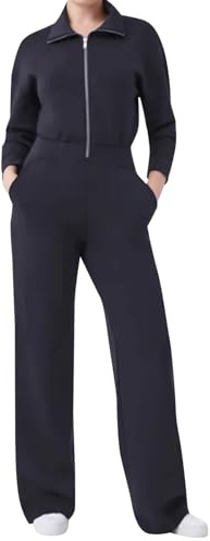 Damhemmadräkt onepiece jumpsuit elegant långärmad bodysuit stora storlekar midja Onesie höst vinter fritidsoverall bomull 1 del joggingdräkt dragkedja upp topp + löst brett ben tofflor XS – 4XL,
