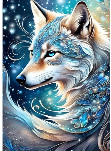 EOBROMD Wolf Diamond Painting, 5D Diamond Painting Kits for Adults Kids, Full Round Drill Diamond Art Kits, Animal Diamond Painting Artistic Crystal Rhinestone Craft for Home Decor Gifts 30x40cm