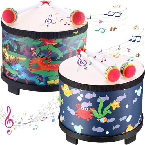 Gemscream 2 Pcs Drum for Toddlers Ages1-6,8 Inch Percussion Instrument Music with 4 Mallets, Floor Tom Drum Set Music Toys Sensory Percussion Musical Instruments, Boys & Girls Birthday Gifts