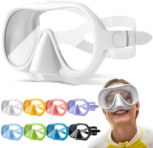 HINATAA Juego de esnórquel para adultos, gafas de buceo sin marco, 180°, ultra visión amplia, antivaho, antifugas, máscara de buceo profesional, gafas de natación para mujeres y hombres (blanco)