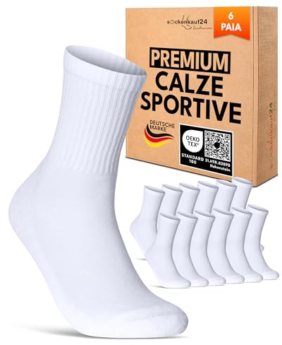 sockenkauf24 Calze Sportive Donna Calzini Tennis 6 Paia Spugna Rinforzati Crew Socks 70107T (Bianco 39-42)