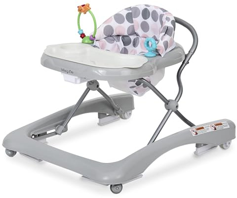 Dream On Me Mia Foldable Baby Walker in Grey, Foldable Walker with Adjustable Heights, Removable, Machine Washable High-Back Padded Seat, Suitable for 6-12 Months