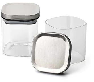 Wintem Juego de 2 tarros de cristal borosilicato 10 x 10 x 10 cm de 700 ml – Resiste temperaturas extremas de -20 °C a +150 °C – Tapa de acero inoxidable y cierre hermético de silicona – Apto para