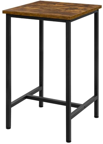 WOLTU Kleiner Bartisch 60 x 100 x 60 cm, eckiger Stehtisch platzsparend, Hochtisch aus Metall & Holz für Bar Küche Wohnzimmer, Schwarz+Vintage Braun