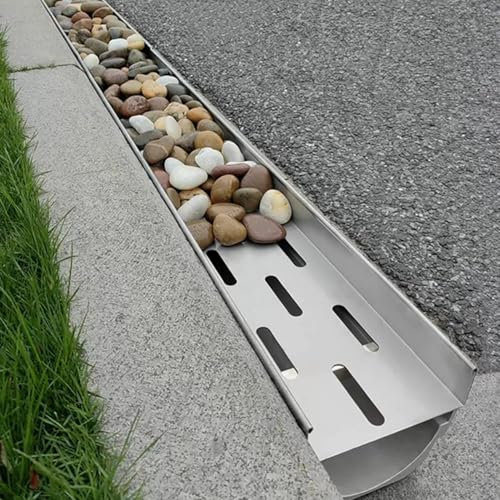 Desagüe de losa de piedra para losa de hormigón para patio, drenaje lateral con cubierta superior de guijarros, 100 x 16 x 25 cm