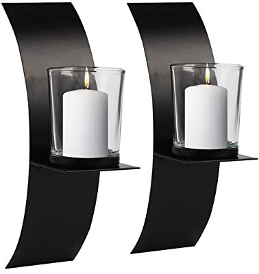 2Pcs Wall Candle Holders, Hanging Wall Vintage Candle Sconce Stand, Pillar Candlestick Holder, Wall Art Decor, for Living Room Bedroom Fireplace Entryway, Black