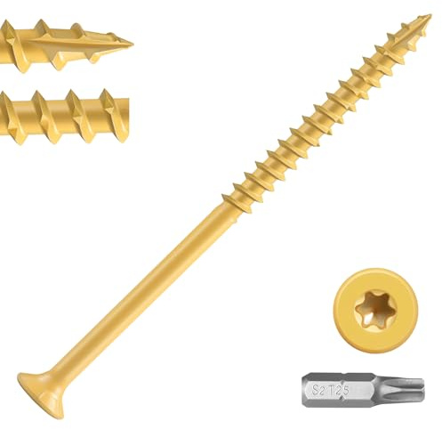 BNUOK Deck Screws 5 inch, Wood Screws #10 x 5, (36pcs) 1lb, Rust Resistant Epoxy Coated,Torx Drive Head Outdoor Decking Screws,with T25 Star Bit,Tan