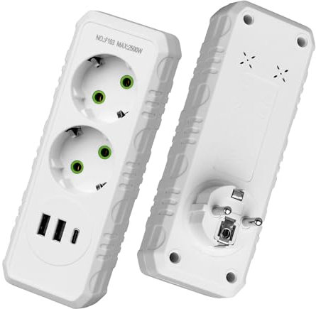 Doppelstecker für Steckdose, Mehrfachsteckdose mit 1 Typ-C(PD 20W, Schneller Aufladen) und 2 USB, Erhöhter Berührungsschutz, Steckplätze 45 Grad Gedreht, für Zuhause Büro (Weiß) (Weiß) (Blanco)