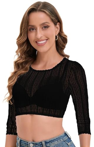 Adisno Dirndl Camicetta da Donna, Camicetta Dirndl, Camicetta Tradizionale Dirndl, in Pizzo, Elegante e Meravigliosa, con Scollo Rotondo, da Donna (IT, Numero, 44, Regular, Regular, Nero)