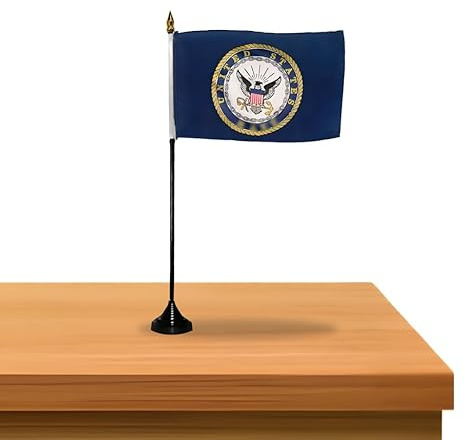 Set of 12 Miniature USA Themed Desk Flags 5.5x8.3 Inch – US Stick Table Flags with Plastic Staff and Gold Spear – Polyester Mini Banners for Celebrations Events and Cool Home Decoration