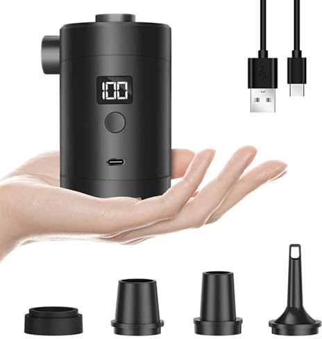 SINZONEu® Bomba Aire Eléctrica Recargable USB 280L/min - 3600mAh, 4 Boquillas, Pantalla Digital, Portátil Mini para Colchón Inflable Camping