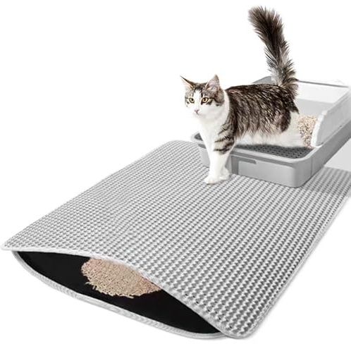 Tappetino Per Lettiera Gatti,30x45 Cm Tappetino Lettiera Gatto Design a Nido d'Ape Tappeto Let tiera Gatto Impermeabile Doppio Strato Grandi Fori Tappetino Per Let tiera Gatti (Grigio)