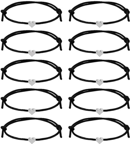 YOFDAL Set di 10 braccialetti dell'amicizia a forma di cuore, braccialetti dell'amicizia, braccialetti con corda a forma di cuore, delicato braccialetto a forma di cuore, misura regolabile