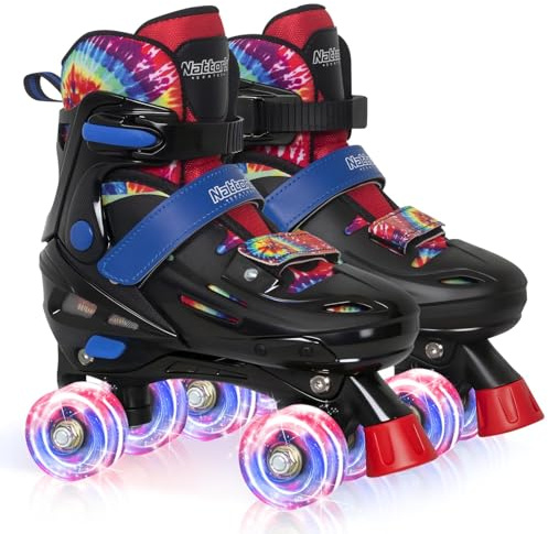 Nattork Kids Roller Skates for Girls Boys, 4 Size Adjustable Quad Skates for Kids with Light up Wheels - Wonderful Birthday Gift for Indoor Outdoor Sports