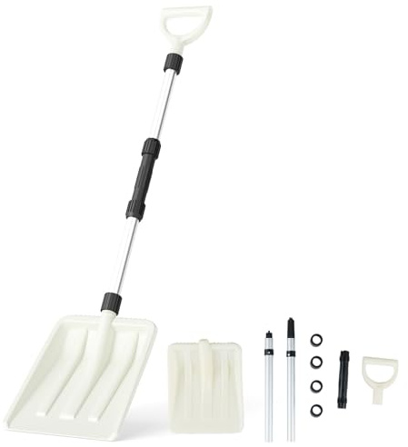 COSTWAY Pala da Neve Larga 26 cm, Pala Trasferimento Leggera con Manico Ergonomico e Asta in Alluminio Pesante, Pala da Neve Portatile per Vialetti, Marciapiedi, Giardino e Campeggio