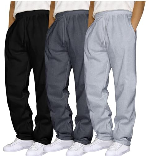 Baggy sportbyxor för män, 3-pack joggingbyxor, herr, breda ben, sweatbyxor, elastisk midja, träningsbyxor, vardag, streetwear, utomhusbyxor, bomull, vandringsbyxor, Y2K, fritidsbyxor, sportkläder