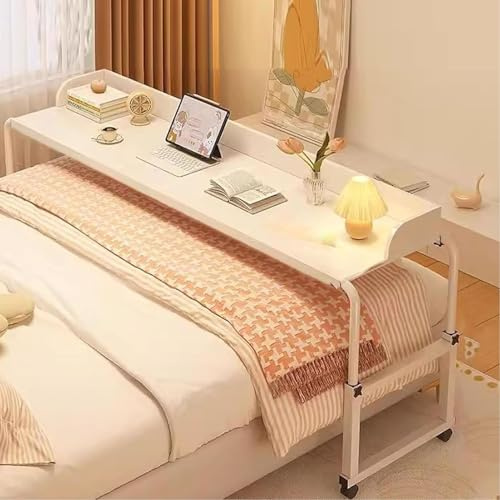 HOLGVE Au-Dessus du Lit Table Réglable en Hauteur avec roulettes. Table de Lit pour Lit King Size. Plateau Roulant pour Bureau Domicile Ou Poste(Wit,120x50cm/47.2x19.6in)