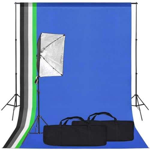 Kaloriko Set de estudio fotográfico con softbox, luz diurna LED 13 W, sistema de fondo con 5 colores, trípode de aluminio hasta 230 cm, bolsa de transporte, regulable para fotografía, streaming