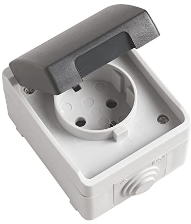 Amig - Base di Presa Schuko Impermeabile IP54 | Anti Umidità per Esterni e Interni | Max 230 V e 3680 W | Ideale per Terrazze, Giardini, Garage | Policarbonato, Multicolore