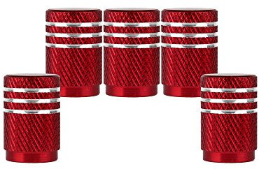 SENZEAL 5x Silver Around Car Valve Caps Aluminum Motorbike Wheel Dust Caps Red