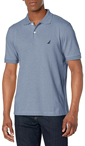 Nautica Men's Short Sleeve Classic Fit Pique Polo Shirt, Deep Anchor Heather, XL