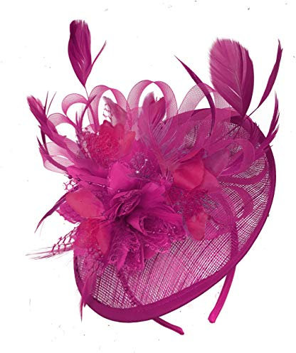 Caprilite Fuchsia Hot Pink and Fuchsia Hot Pink Sinamay Disc Saucer Fascinator Hat for Women Weddings Headband