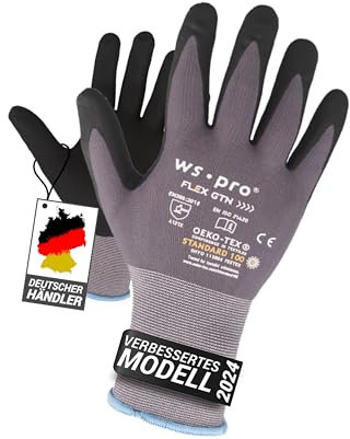 Trevendo Arbeitshandschuhe - EN 388 (4131X) - Montage- & Gartenhandschuhe mit Nitrilbeschichtung - atmungsaktiv, flexibel & OEKO-TEX zertifiziert - Mehrfachpack - WS-Pro FLEX GTN - Größe 9, 12 Paar