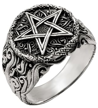 81stgeneration Anello da Uomo in Argento Sterling con Pentacolo e Medaglione di Fuoco | Anello a Forma di Stella in Argento 925 con Fiamme | Gioielli Gotici con Pentagramma per Donna