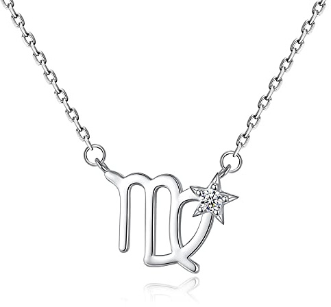 VIKI LYNN Collar de signo del zodiaco de 12 constelación para mujeres y niñas, joyería de horóscopo de ley 925 con circonita cúbica 3A, Plata de ley 925 con chapado en oro blanco de 18 quilates