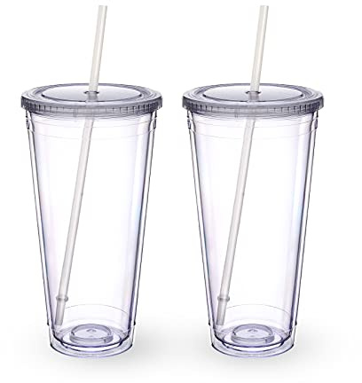 Zukro Clear Acrylic Tumbler with Straw and Lid 32 oz, Double Walled Insulated Reusable Plastic Iced Coffee Cup, To Go Cup Perfect for Parties, Birthdays, Fit in Cupholder, BPA Free, Clear, 2 Pack