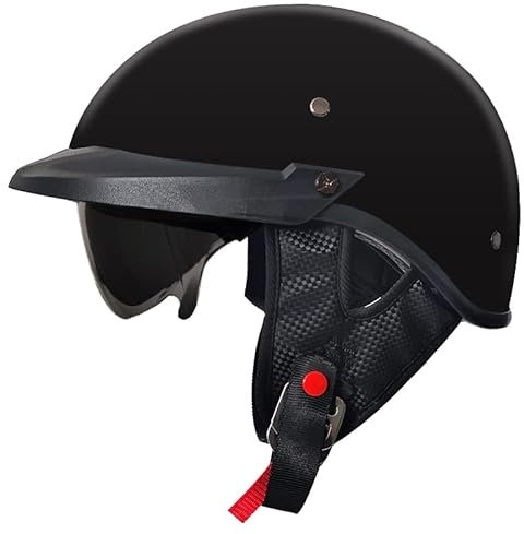 Retro Helm Moped Halbschalenhelm mit ECE-Zertifizierung Rollerhelm Cruiser Chopper Skateboardhelm Antikollisionshelm Motorradhalbhelm mit Visier für Damen und Herren Erwachsene (Schwarz Glänzend,S)