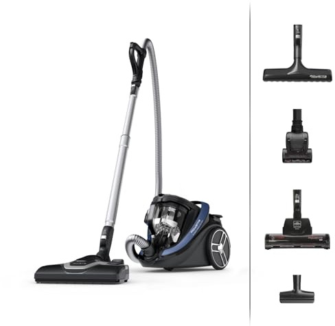 Rowenta RO7961EA Aspirateur sans sac Silence Force, Cyclonic, Modèle Total, Clean, 500 W, Noir, Bleu et Gris