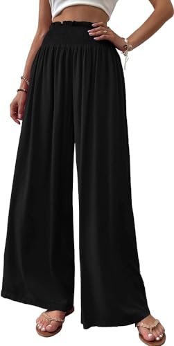 Cicy Bell Pantaloni Del Donna Dritto Locker Elastico Largo Pantaloni Da Gamba Vita Palazzo Pantaloni Con Tasche, Nero , S